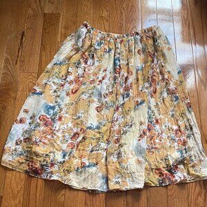 Krazy Kat Floral A-Line Skirt in Cream and Orange